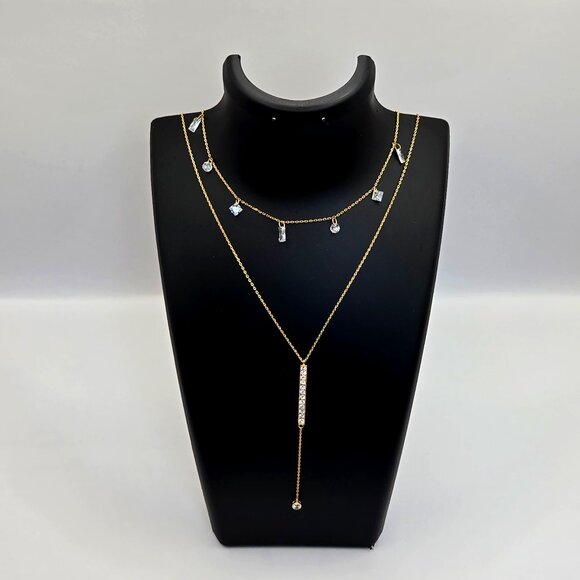 Lulus Alluring Sparkles 14kt Gold Rhinestone Layered Necklace New With Tags - Picture 1 of 16